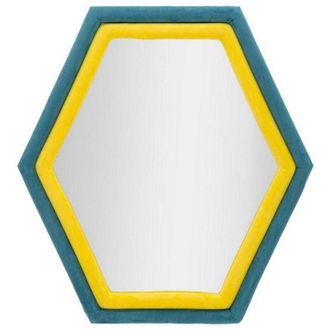 Dmora Dmora - Espejito Vagienna, Espejo, Objeto De Decoraci&oacute;n De Pared, Decoraci&oacute;n De Espejo, 75x4 H80 Cm, Azul Y Amarillo