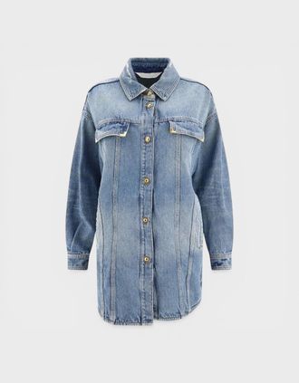 Palm Angels Womens Washed Logo Denim Overshirt Blue - Size: 10/8