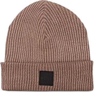 BOSS logo-patch beanie - men - Cotton - One Size - Neutrals