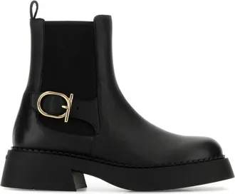 Ferragamo Black Solid Slip On Boots