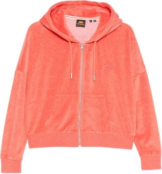 Superdry logo-embroidered zip-up hoodie - women - Organic Cotton/Recycled Polyester - 10 - Orange
