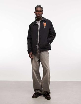 New Era NY Mets - Giacca coach nera con stampa sul retro-Nero