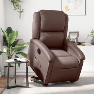 vidaXL Sill&oacute;n Reclinable Elevable El&eacute;ctrico De Cuero Sint&eacute;tico Marr&oacute;n Vidaxl
