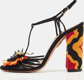 Aquazzura Multicolor Suede And Raffia Samba Ankle Strap Sandals