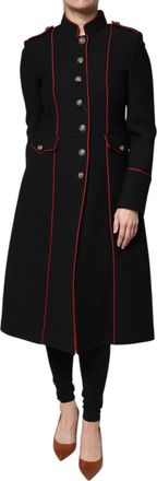 Dolce & Gabbana Womens Black Single Breasted Trench Coat Jacket And Red Virgin Wool Nylon Clothing