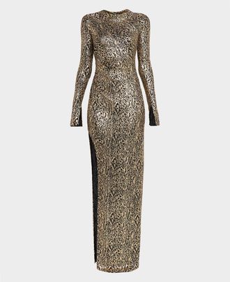Sally Lapointe Metallic Snake Ruched Jersey Gown