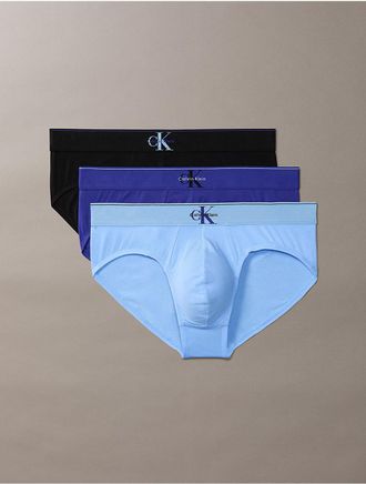 Calvin Klein Mens Graphic Monogram Cotton Stretch 3-Pack Brief - Blue - M