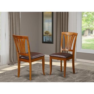 East West Furniture Avon kitchen dining Chair with Faux Leather Seat - Saddle Brow Finish, Set of 2