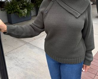 Repeat Asymmetrical Button Detail Sweater In Khaki