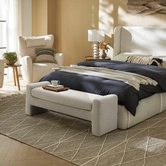 Castlery White Performance Boucle Extended Bench | Dakota by Castlery