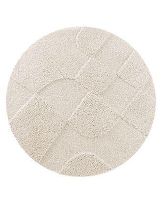 Wecon Home Alfombra de ba&ntilde;o redonda en relieve blanco crema &Oslash;80