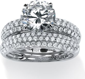 Palm Beach Jewelry 3.80 TCW Pave Cubic Zirconia Bridal Ring Set in Solid 10k White Gold