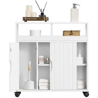 Yaheetech Yaheetech - Mueble De Ba&ntilde;o Con Ruedas Armario De Suelo Estrecho Con Puertas Correderas Mueble Cocina Auxiliar De Madera Lacada Con Estantes Para Espac