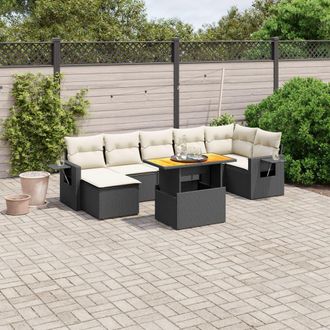 vidaXL Set De Sof&aacute;s De Jard&iacute;n 8 Piezas Y Cojines Rat&aacute;n Sint&eacute;tico Negro Vidaxl