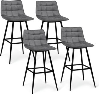 IDMarket Set Di 4 Sgabelli Da Bar In Velluto Grigio Chiaro Mady