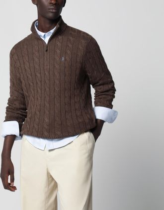 Polo Ralph Lauren Maglione con mezza zip in cotone marrone