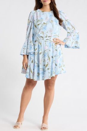 Sugarlips Leida Yara Floral Flare Minidress in Baby-Blue at Nordstrom, Size 1 X
