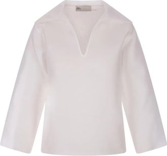 Tory Burch Zijden blouse met open kraag - Dames - Longsleeves - Wit - S - Tops