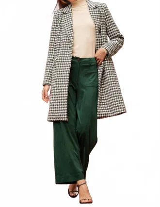 Skies Are Blue Clothing Houndstooth Long Sleeve Coat In Evergreen