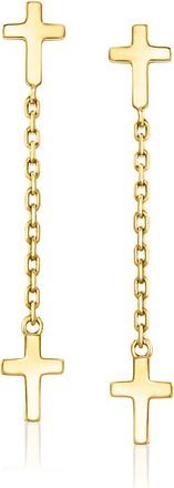 Ross-Simons Italian 10kt Yellow Gold Cable-Chain Cross Drop Earrings