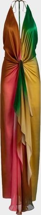 Silvia Tcherassi Dixon Twisted Satin Plunging Halter Maxi Dress