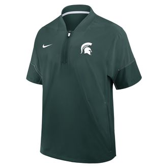 Nike Michigan State Sideline Coach Nike Mens College 1/2-Zip Short-Sleeve Hooded Jacket in Green | 03BO024NMST-6XU