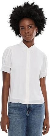 CeCe by Cynthia Steffe Short Sleeve Scallop Top Womens Clothing New Ivory : XS, Polyester