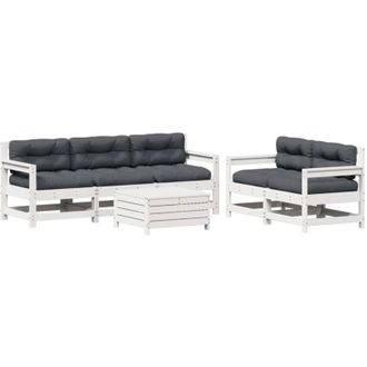vidaXL Set Muebles Jard&iacute;n 6 Pzas Con Cojines Madera Maciza Pino Blanco Vidaxl