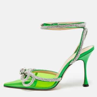 Mach & Mach Green Pvc Crystal Embellished Double Bow Pumps