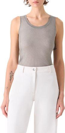 Akris Two-Tone Mesh Front Silk Sweater Tank in Taupe White at Nordstrom, Size 10