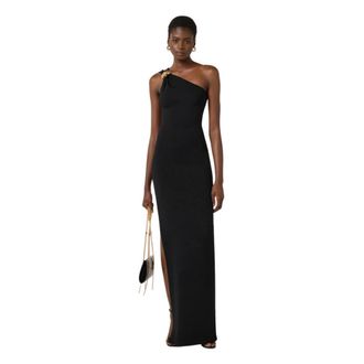 Elisabetta Franchi Gowns, female, Black, Size: XL One-Shoulder Slim Evening Dress