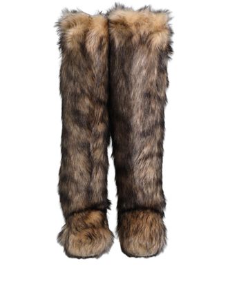 Dolce & Gabbana Mens Brown Faux Skim Ski Fur Knee High Boots Shoes Acetate Modacrylic