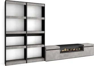 Skraut Home Skraut Home - Muebles De Sal&oacute;n Para Tv, Conjunto De Muebles Comedor, 320x186x35cm, Para Tv Hasta 80, Chimenea El&eacute;ctrica, Estilo Moderno, Gris Cemento