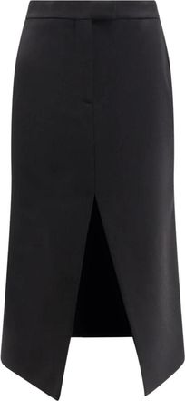 Alexander McQueen Midi Skirts, female, Black, XS, Black Wool Skirt with Front Slit