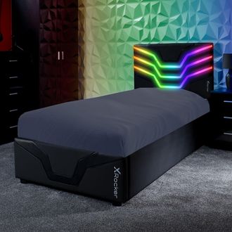 X Rocker Cosmos Ottoman Bed with LED Lighting, Storage & Mattress in Black | Size: Single