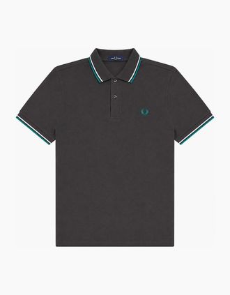 Fred Perry Mens Fred Perry Twin Tipped Polo Shirt Anchor Grey/Light Ice/Sport Green - Black - Size: 44