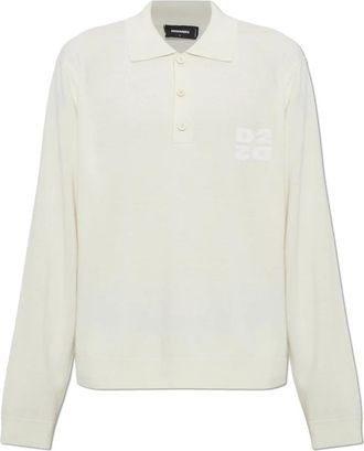 Dsquared2 Lange mouwen wollen polo - Heren - Truien - Beige - Maat: 2XL Wol