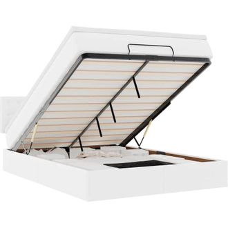 vidaXL Estructura Cama Otomana Colch&oacute;n Cuero Sint&eacute;tico Blanco