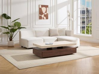 Vente-Unique Tavolino 2 cassetti in MDF Effetto travertino e naturale scuro - FELIX