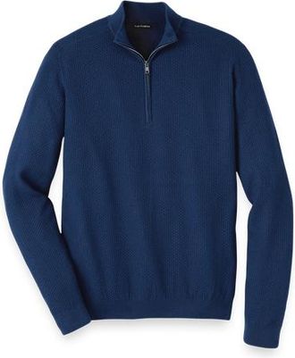 Paul Fredrick Silk Cotton Cashmere Quarter Zip Mock Neck Sweater in Navy at Nordstrom, Size Xx-Large