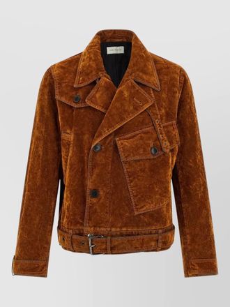 Dries Van Noten velvet biker jacket adjustable belt lapels