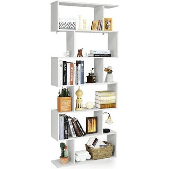 Costway Costway - Librer&iacute;a Con 6 Niveles Con Forma De S Estante De Madera Para Libros Fotos Y Plantas Estante Decorativo (blanco)