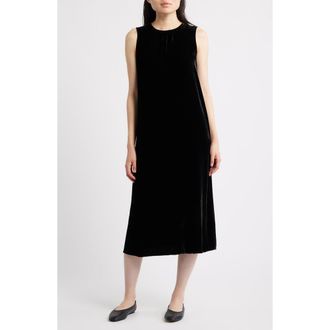 Eileen Fisher Sleeveless Velvet Midi Dress in Black at Nordstrom Rack, Size X-Large
