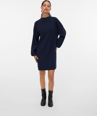 Vero Moda Strickkleid VERO MODA VMNANCY LS FUNNELNECK DRESS GA NOOS, Damen, Gr. XS, N-Gr, blau (navy blazer), Feinstrick, Obermaterial: 52% Viskose, 28% Polyest