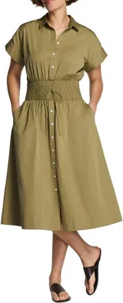 Spanx Smocked Button-Up Midi Dress in Olive Branch at Nordstrom, Size X-Small