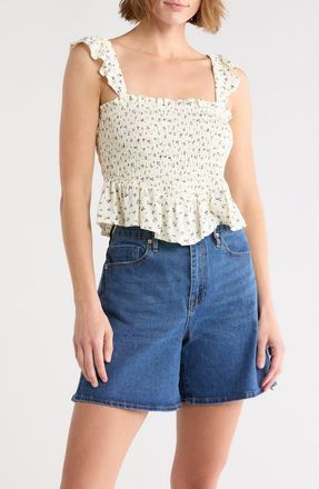 Vigoss Floral Smocked Tank in White Combo at Nordstrom Rack, Size X-Small