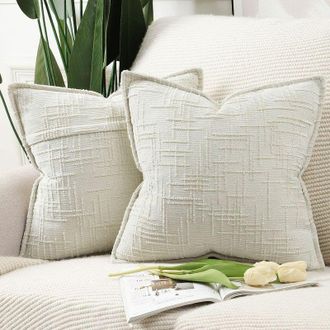 OEM Juego De 2 Fundas De Coj&iacute;n Decorativas De Chenilla Con Ribete Decorativo, Suaves Para Sof&aacute;, Dormitorio Y Sala De Estar, Decoraci&oacute;n Moderna Para El Hog