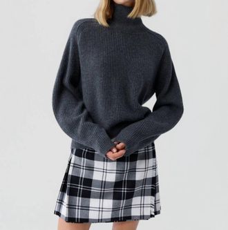 Guest In Residence Cropped Ribbed Turtleneck Sweater In Charcoal