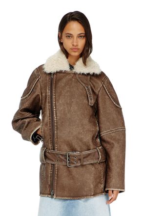 Diesel Double-breasted aviator-biker coat - Jackets - Woman - Brown