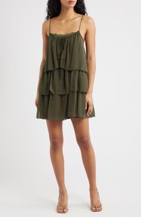 Mango Tiered Minidress in Green at Nordstrom, Size 10